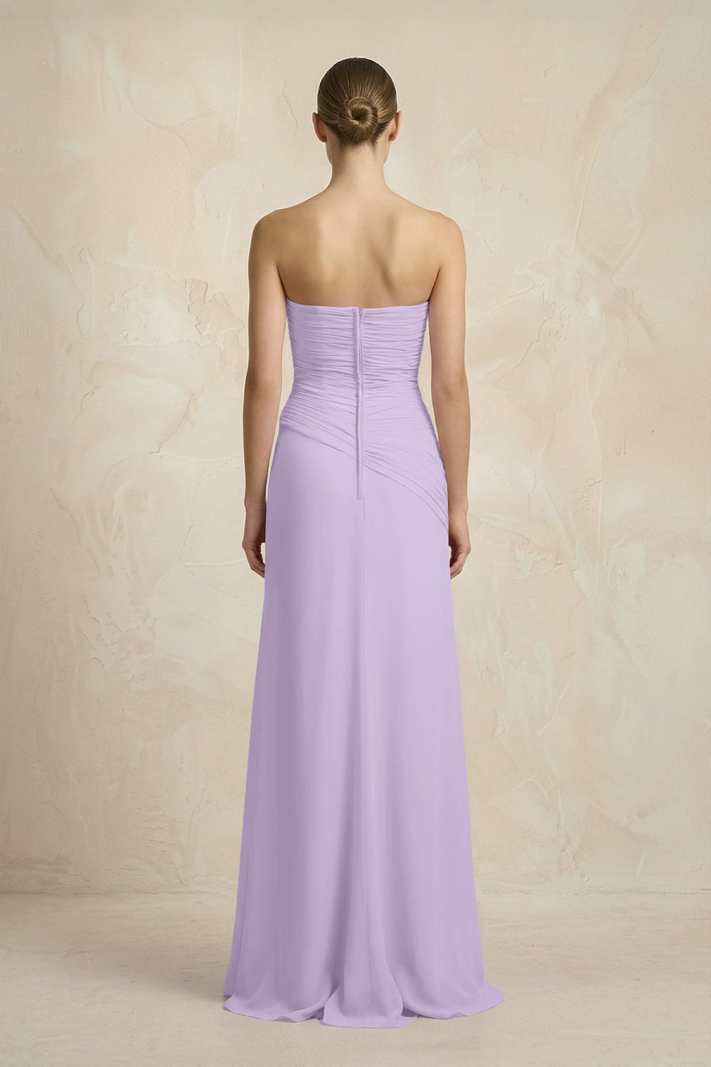 Sheath Chiffon Strapless Pleated Bridesmaid Dress in Lavender