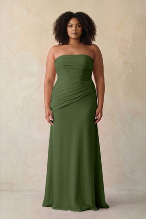 Sheath Chiffon Strapless Pleated Bridesmaid Dress in Moss (3) [sizeplus] | KISSBRIDAL
