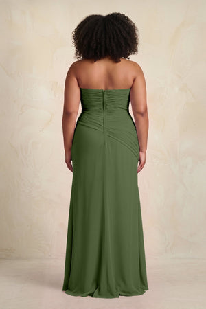 Sheath Chiffon Strapless Pleated Bridesmaid Dress in Moss (4) [sizeplus] | KISSBRIDAL
