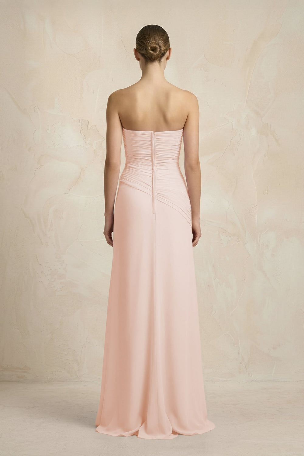 Sheath Chiffon Strapless Pleated Bridesmaid Dress in Pale Blush