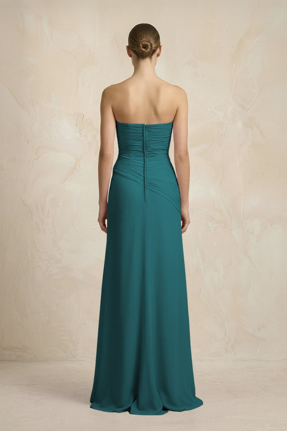 Sheath Chiffon Strapless Pleated Bridesmaid Dress in Pine