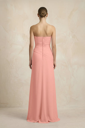 Sheath Chiffon Strapless Pleated Bridesmaid Dress in Rosette (2) | KISSBRIDAL
