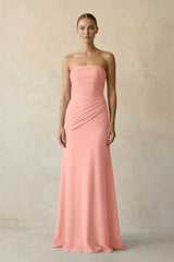 Sheath Chiffon Strapless Pleated Bridesmaid Dress in Rosette | KISSBRIDAL
