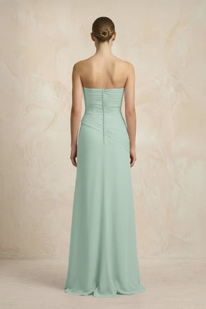 Sheath Chiffon Strapless Pleated Bridesmaid Dress in Sage (2) | KISSBRIDAL