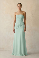 Sheath Chiffon Strapless Pleated Bridesmaid Dress in Sage | KISSBRIDAL
