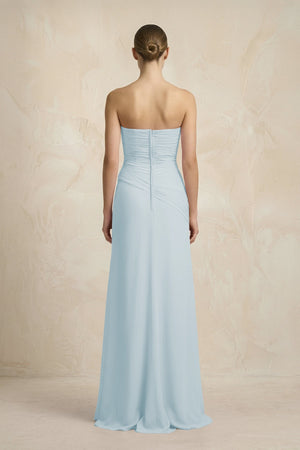 Sheath Chiffon Strapless Pleated Bridesmaid Dress in Sky Blue (2) | KISSBRIDAL