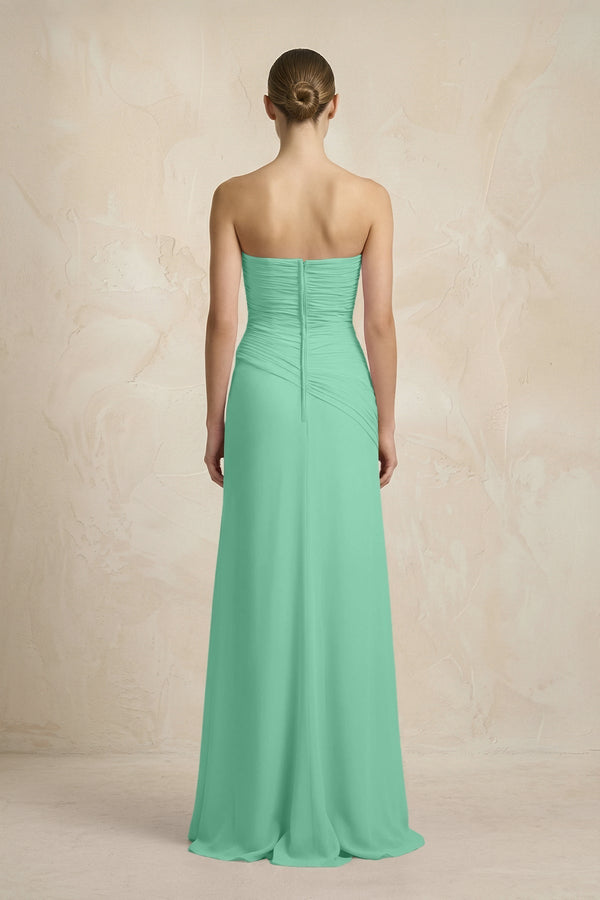 Sheath Chiffon Strapless Pleated Bridesmaid Dress in Turquoise - KISS BRIDAL Bridesmaid Dresses