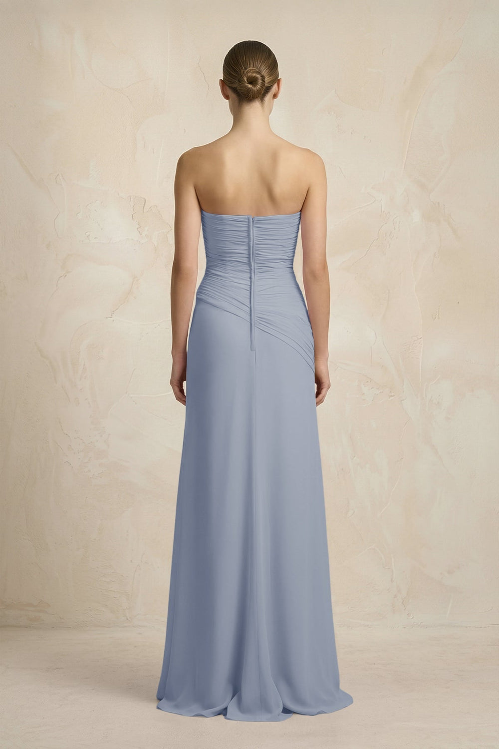 Sheath Chiffon Strapless Pleated Bridesmaid Dress in Twilight