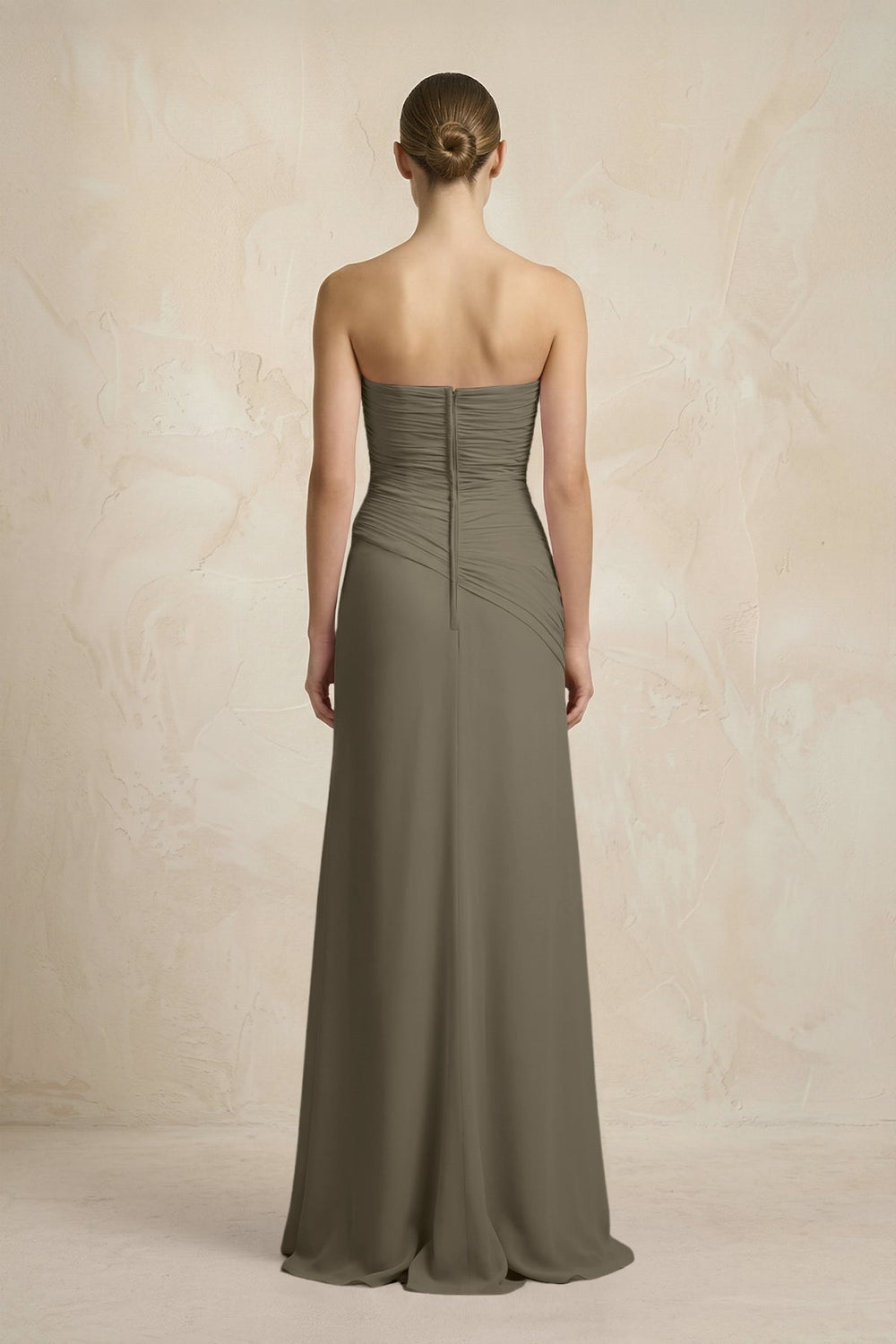 Sheath Chiffon Strapless Pleated Bridesmaid Dress in Willow Green