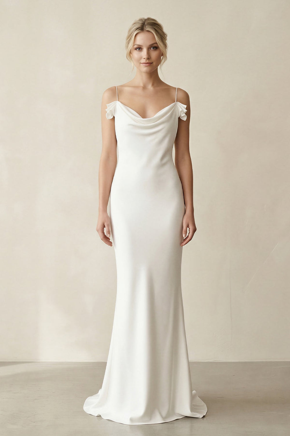 Sheath Cowl Neck Satin Maxi Wedding Dress in White