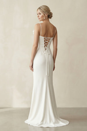 Sheath Cowl Neck Satin Maxi Wedding Dress in White - KISS BRIDAL Wedding Dresses