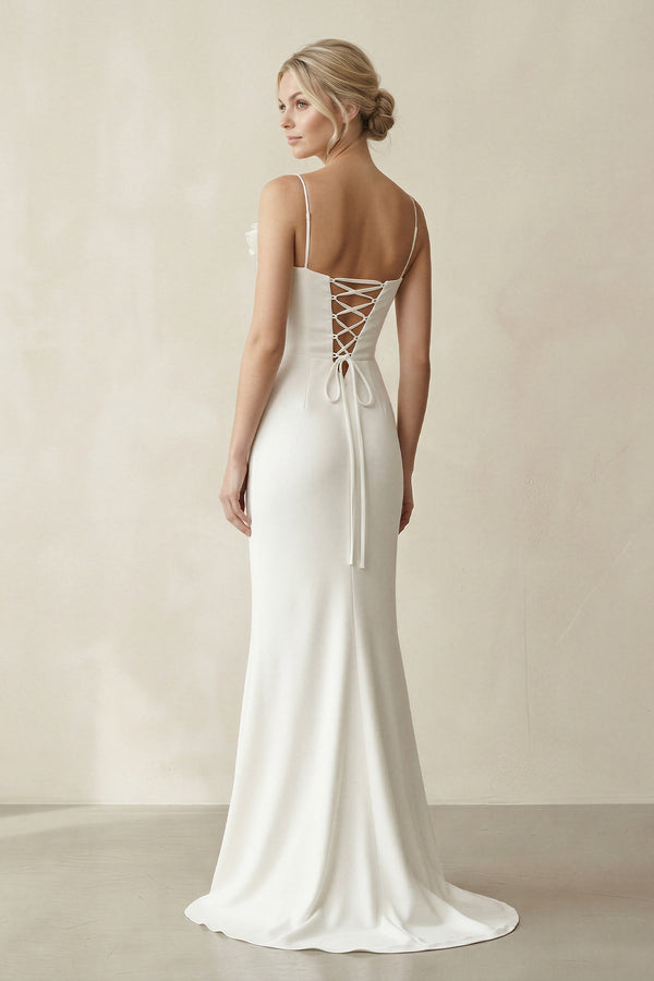 Sheath Cowl Neck Satin Maxi Wedding Dress in White - KISS BRIDAL Wedding Dresses