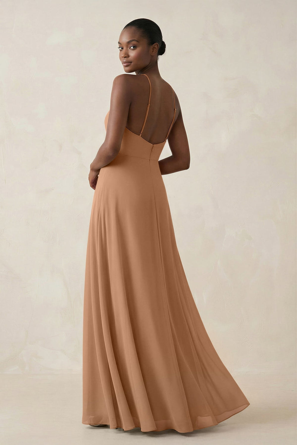 Sheath Halter Chiffon Bridesmaid Dress with Slit in Bronzer