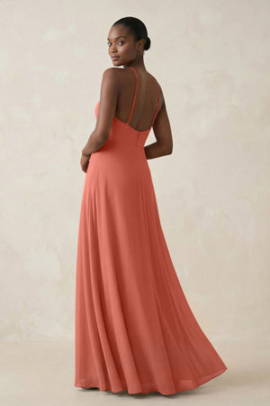 Sheath Halter Chiffon Bridesmaid Dress with Slit in Wild Rose - KISS BRIDAL Bridesmaid Dresses