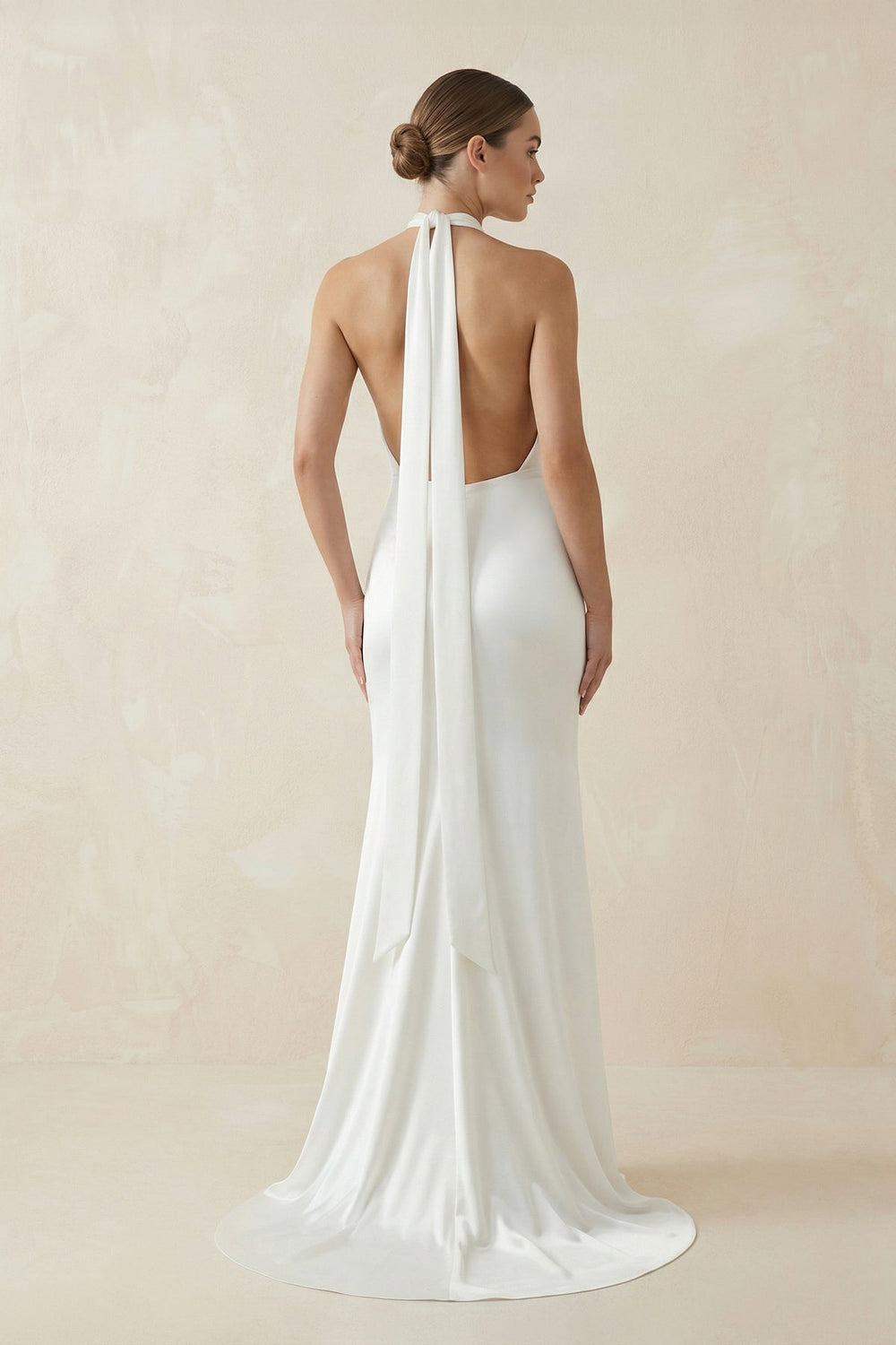 Simple Mermaid Halter Satin Wedding Dress