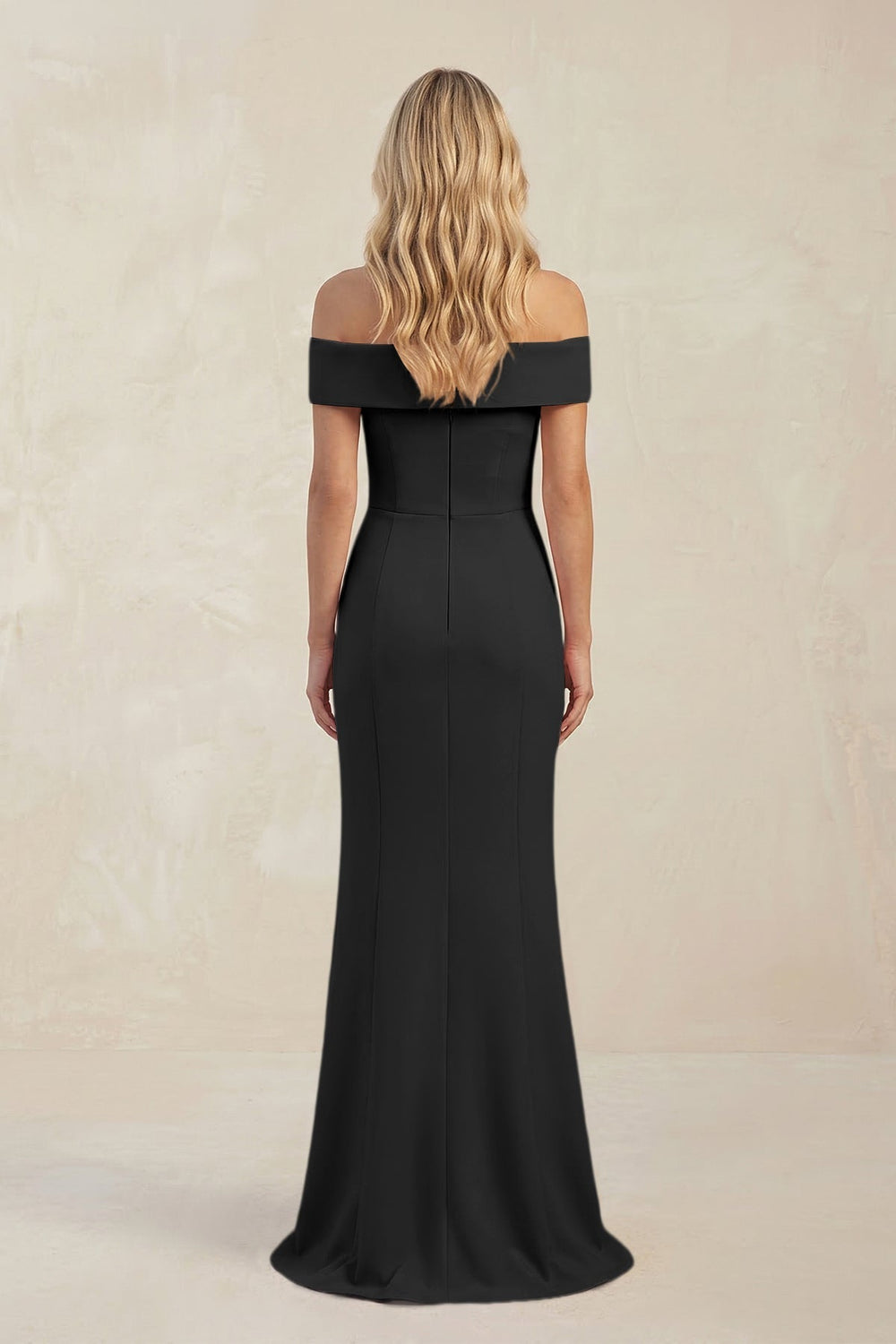 Sheath Off-the-Shoulder Satin Bridesmaid Dress With Slit in Black