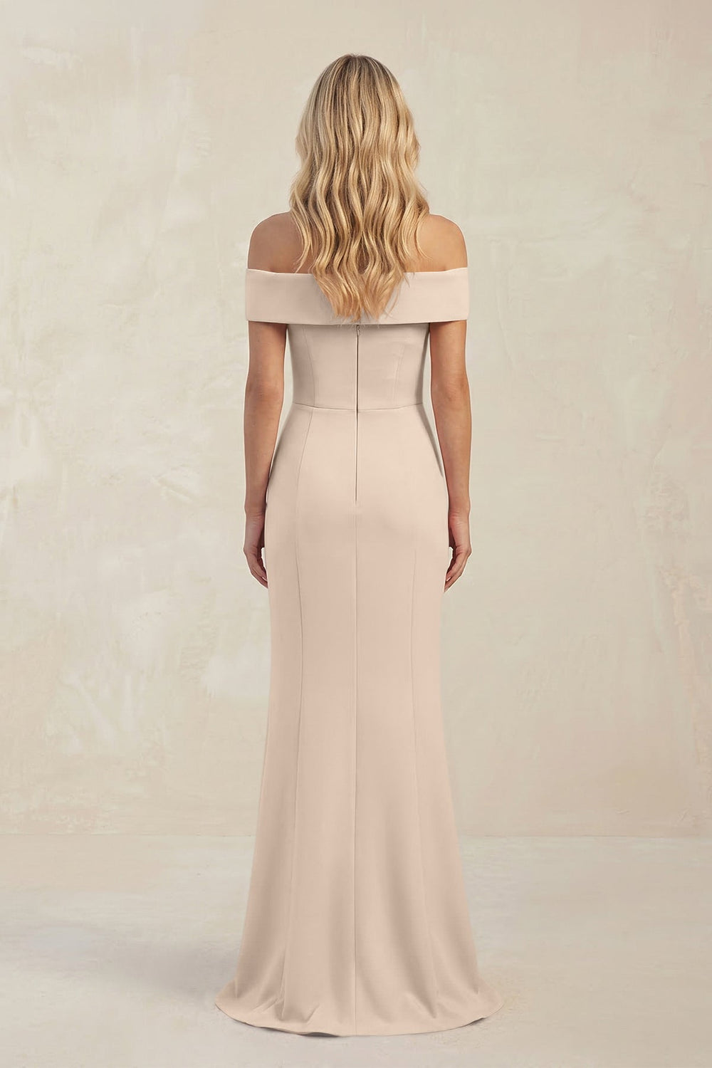 Sheath Off-the-Shoulder Satin Bridesmaid Dress With Slit in Champagne