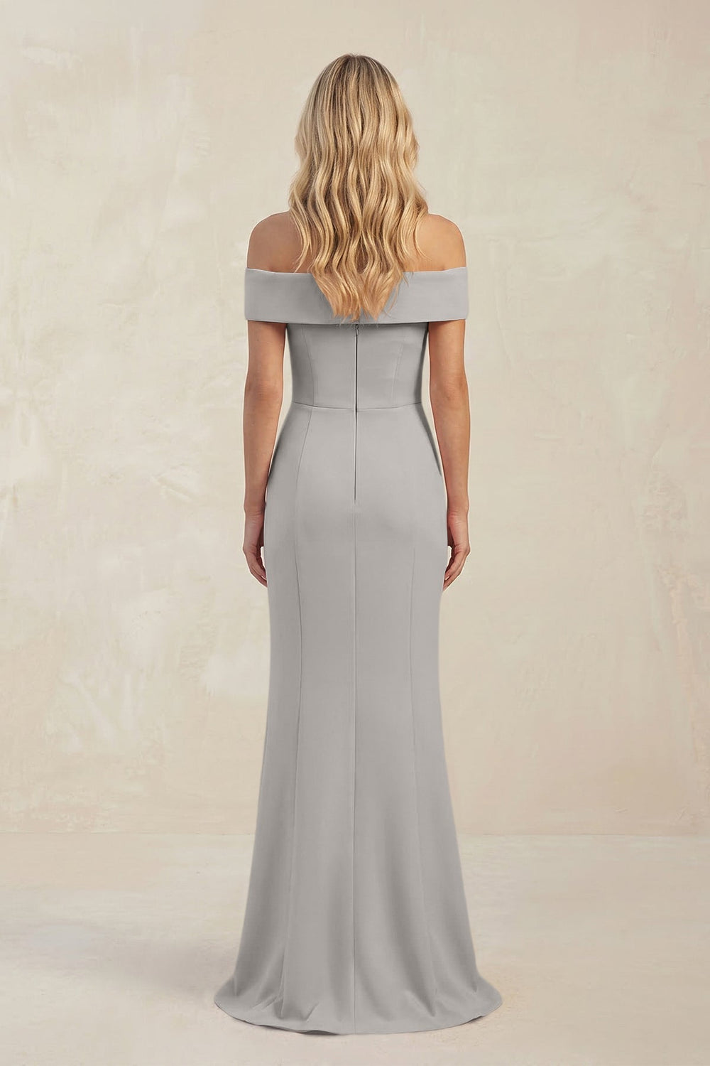 Sheath Off-the-Shoulder Satin Bridesmaid Dress With Slit in Dove Gray