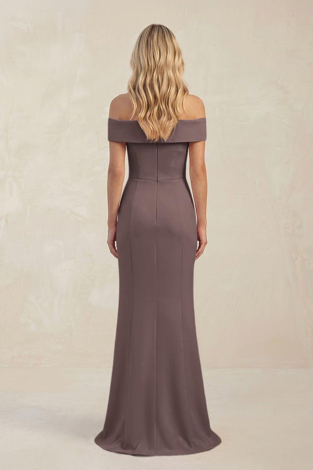 Sheath Off-the-Shoulder Satin Bridesmaid Dress With Slit in Espresso