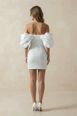 Sheath Off - the - Shoulder Short Wedding Dress in Ivory - KISS BRIDAL Wedding Dresses