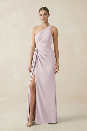 Sheath One - Shoulder Ruched Bridesmaid Dress With Slit in Dusk - KISS BRIDAL Bridesmaid Dresses