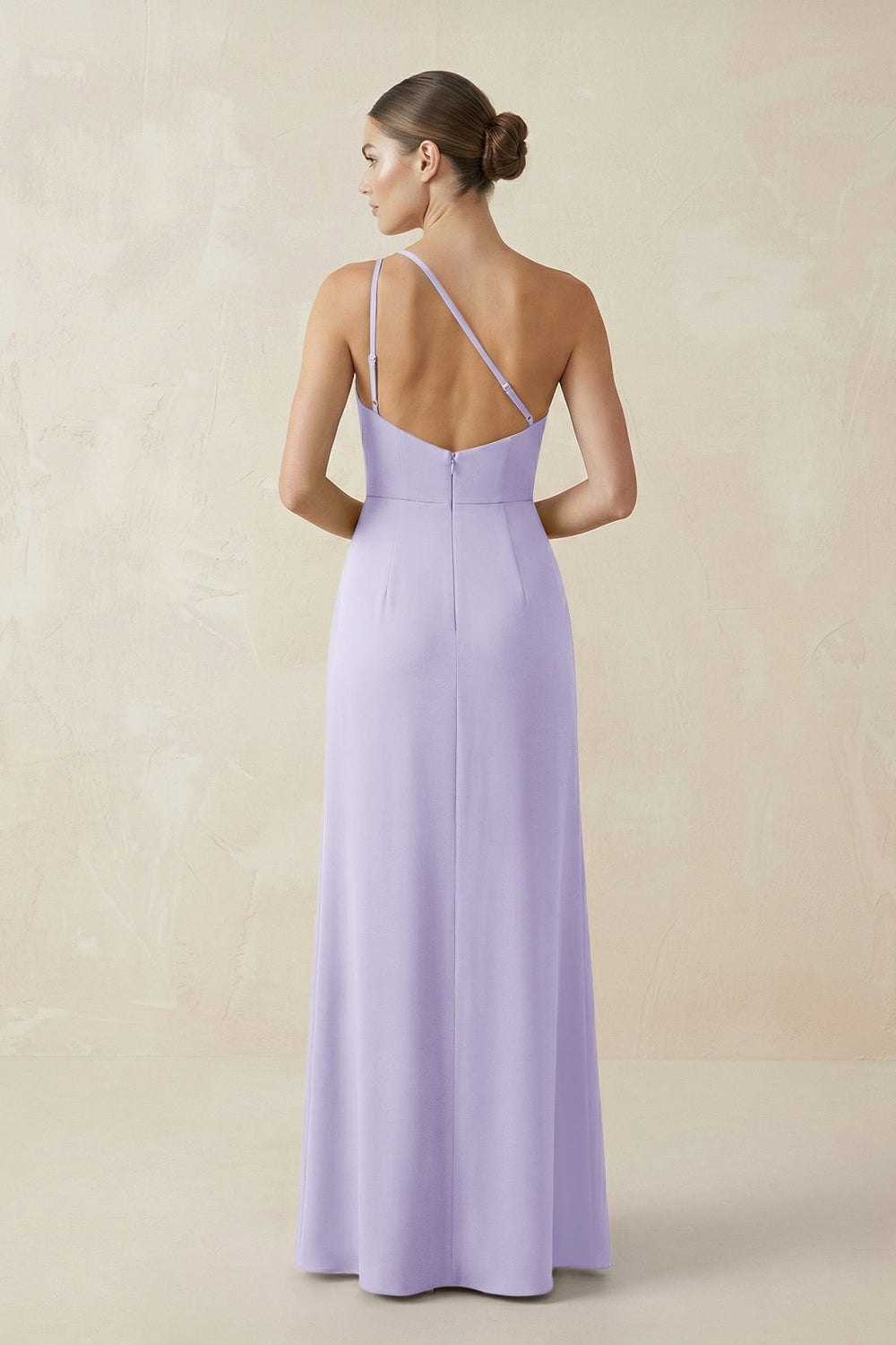 Sheath One-Shoulder Ruched Bridesmaid Dress With Slit in Lavender