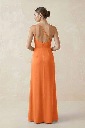 Sheath One - Shoulder Ruched Bridesmaid Dress With Slit in Orange - KISS BRIDAL Bridesmaid Dresses
