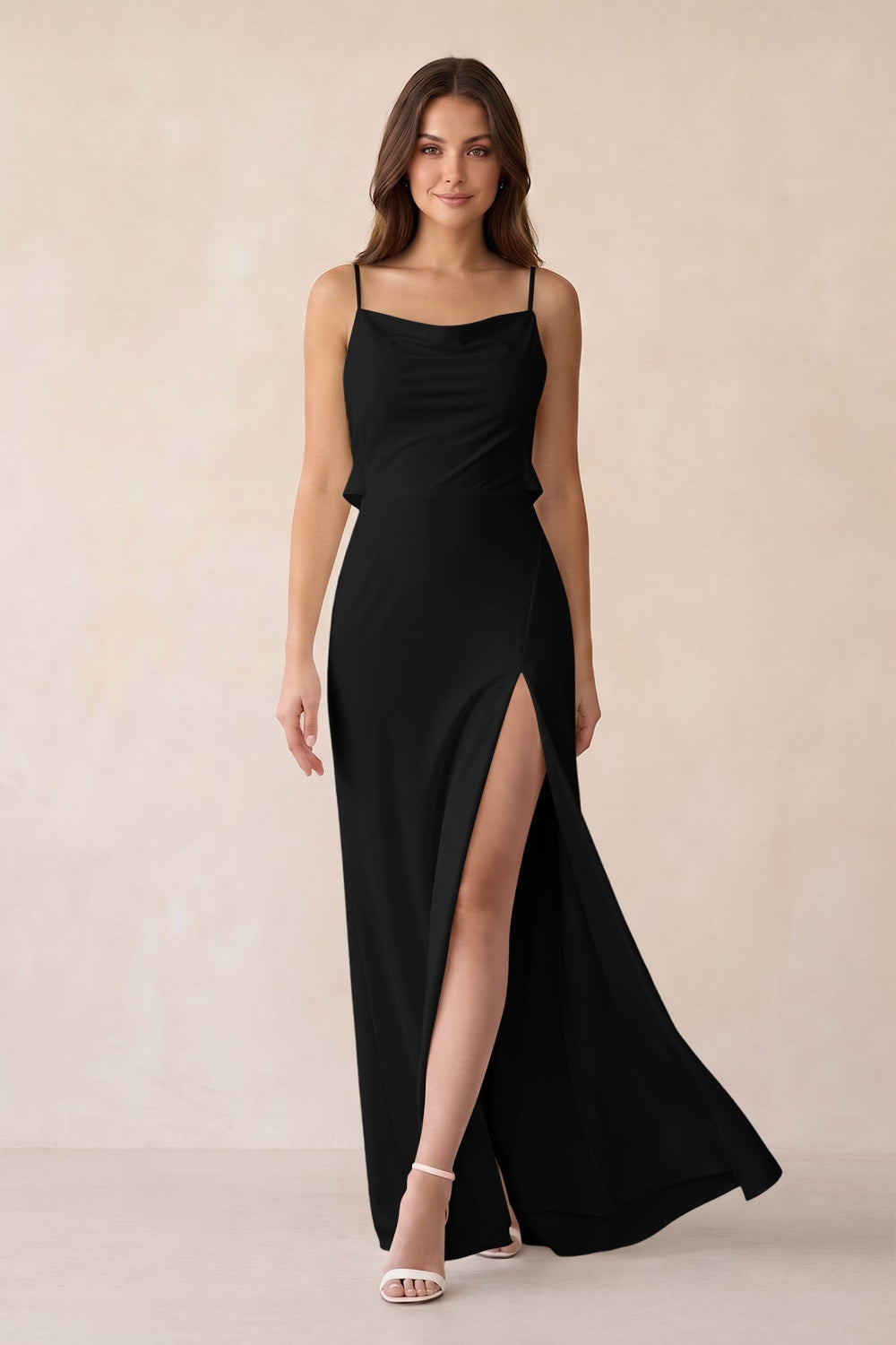 Sheath Satin Bridesmaid Dress with Side Slit in Black