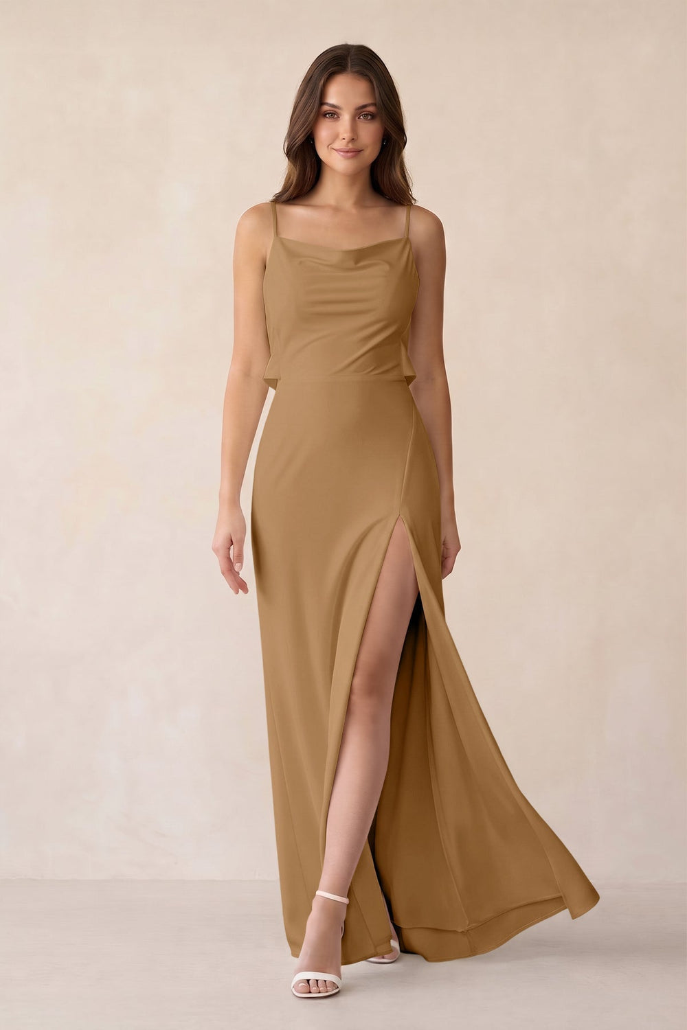 Sheath Satin Bridesmaid Dress with Side Slit in Bronzer