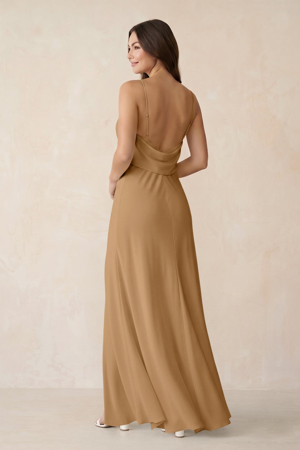 Sheath Satin Bridesmaid Dress with Side Slit in Bronzer