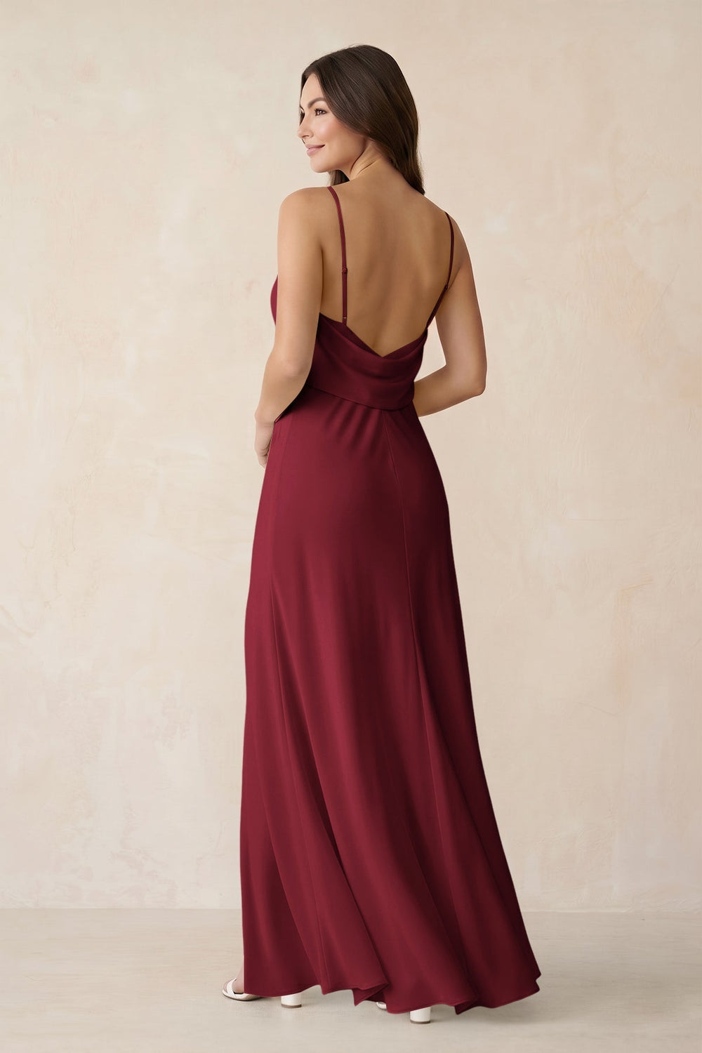 Sheath Satin Bridesmaid Dress with Side Slit in Burgundy