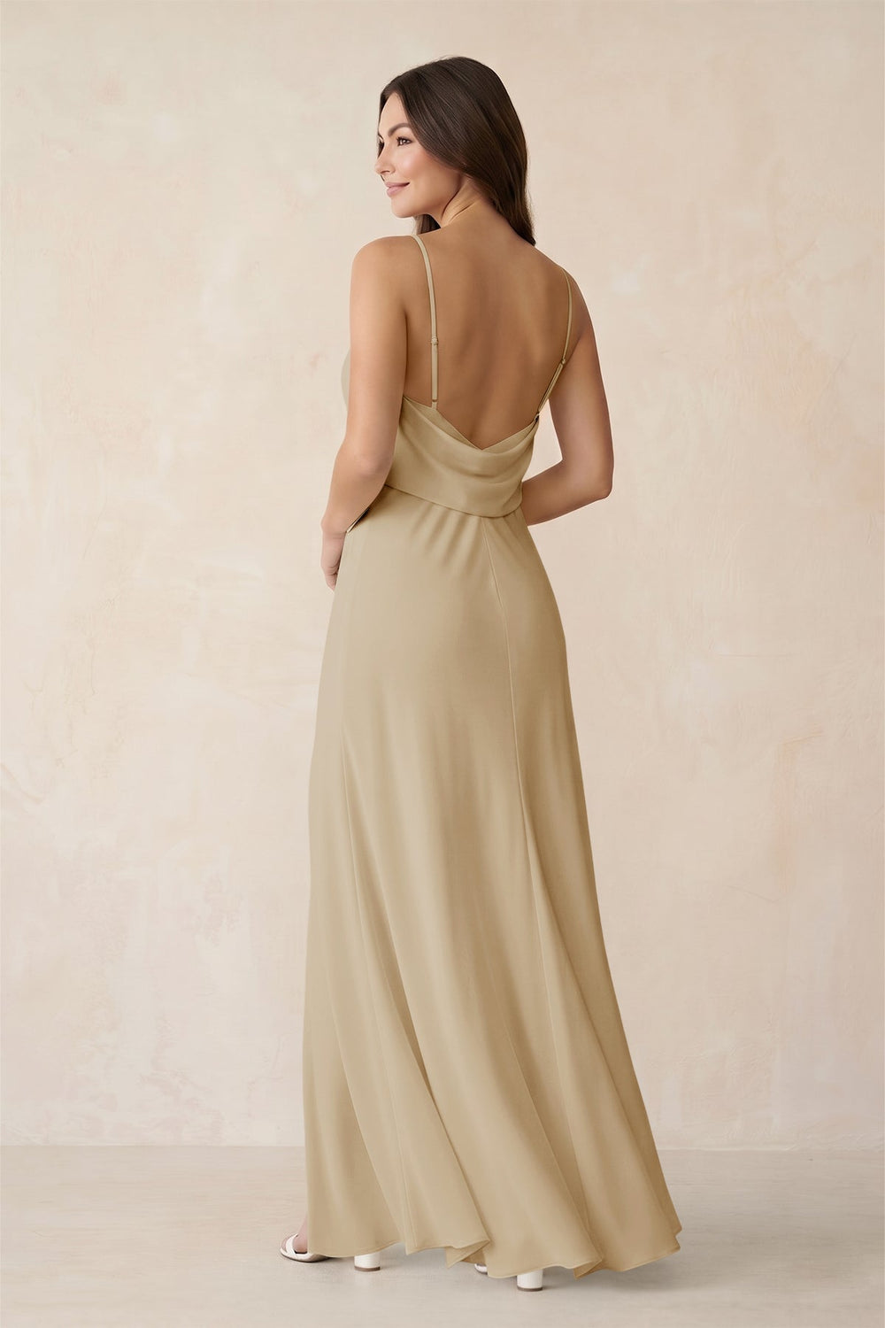 Sheath Satin Bridesmaid Dress with Side Slit in Champagne