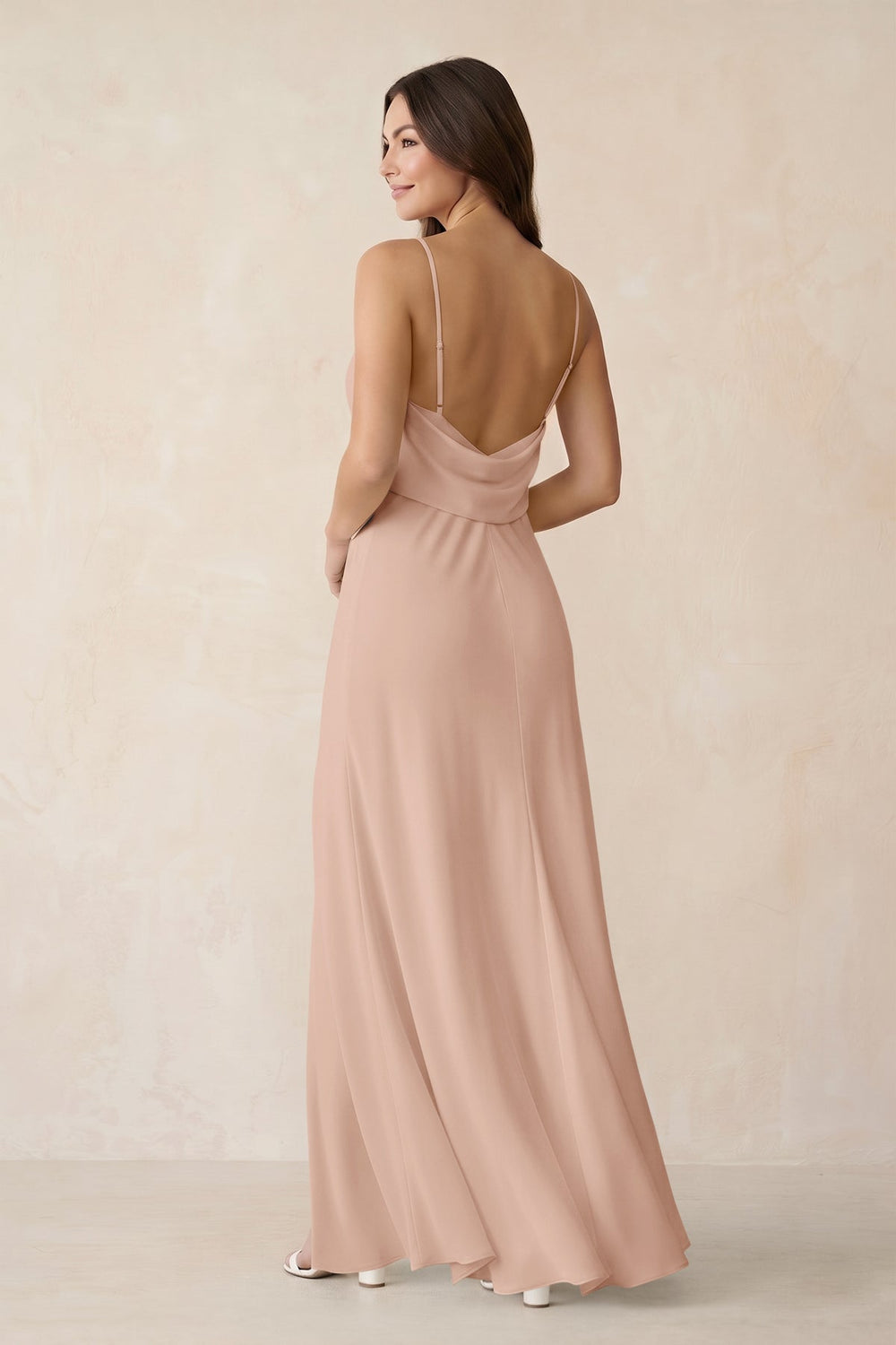 Sheath Satin Bridesmaid Dress with Side Slit in Champagne Rose