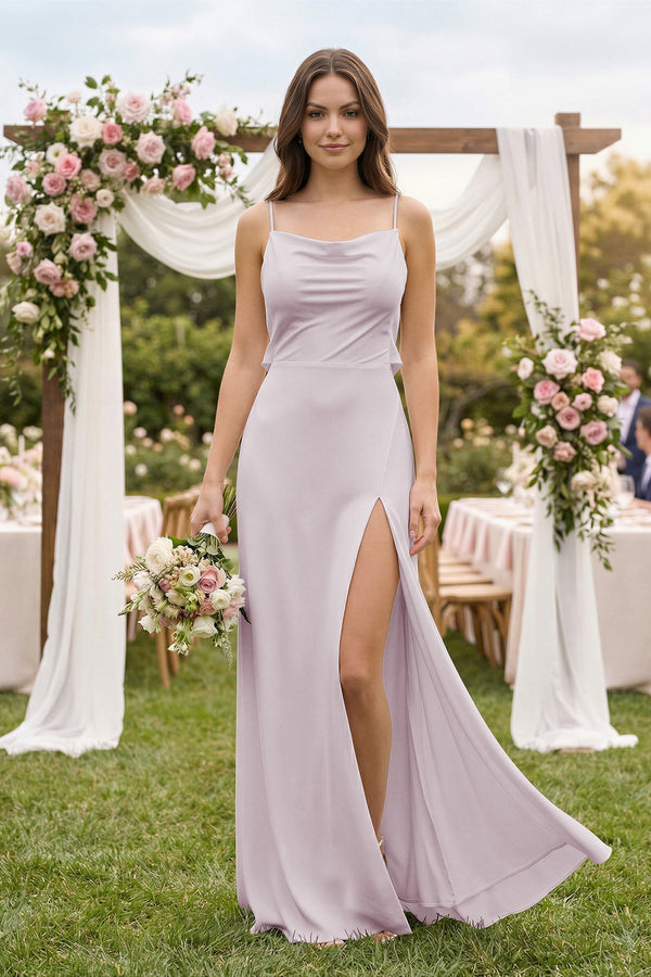 Sheath Satin Bridesmaid Dress with Side Slit in Dusk - KISS BRIDAL Bridesmaid Dresses