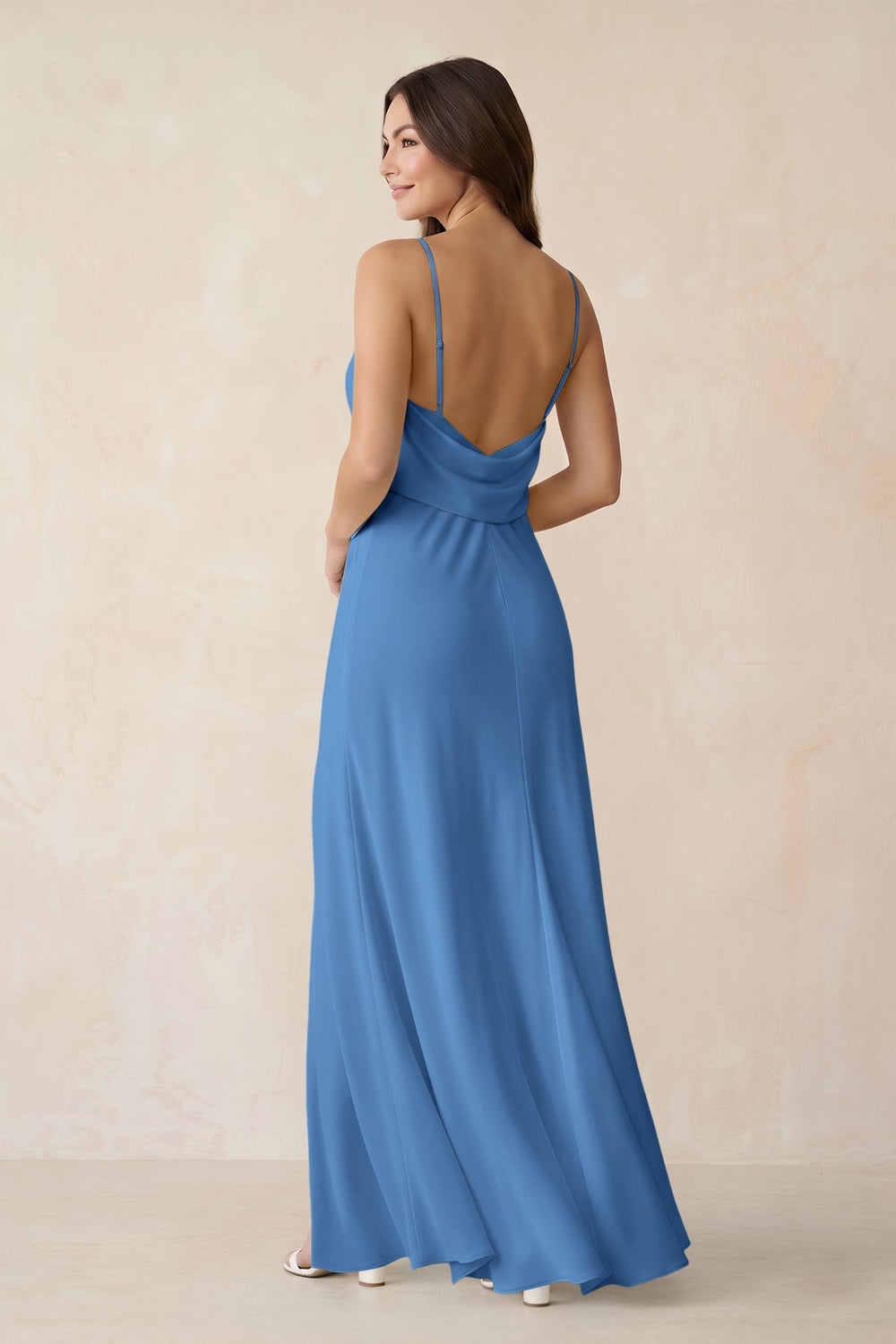 Sheath Satin Bridesmaid Dress with Side Slit in Dusty Blue