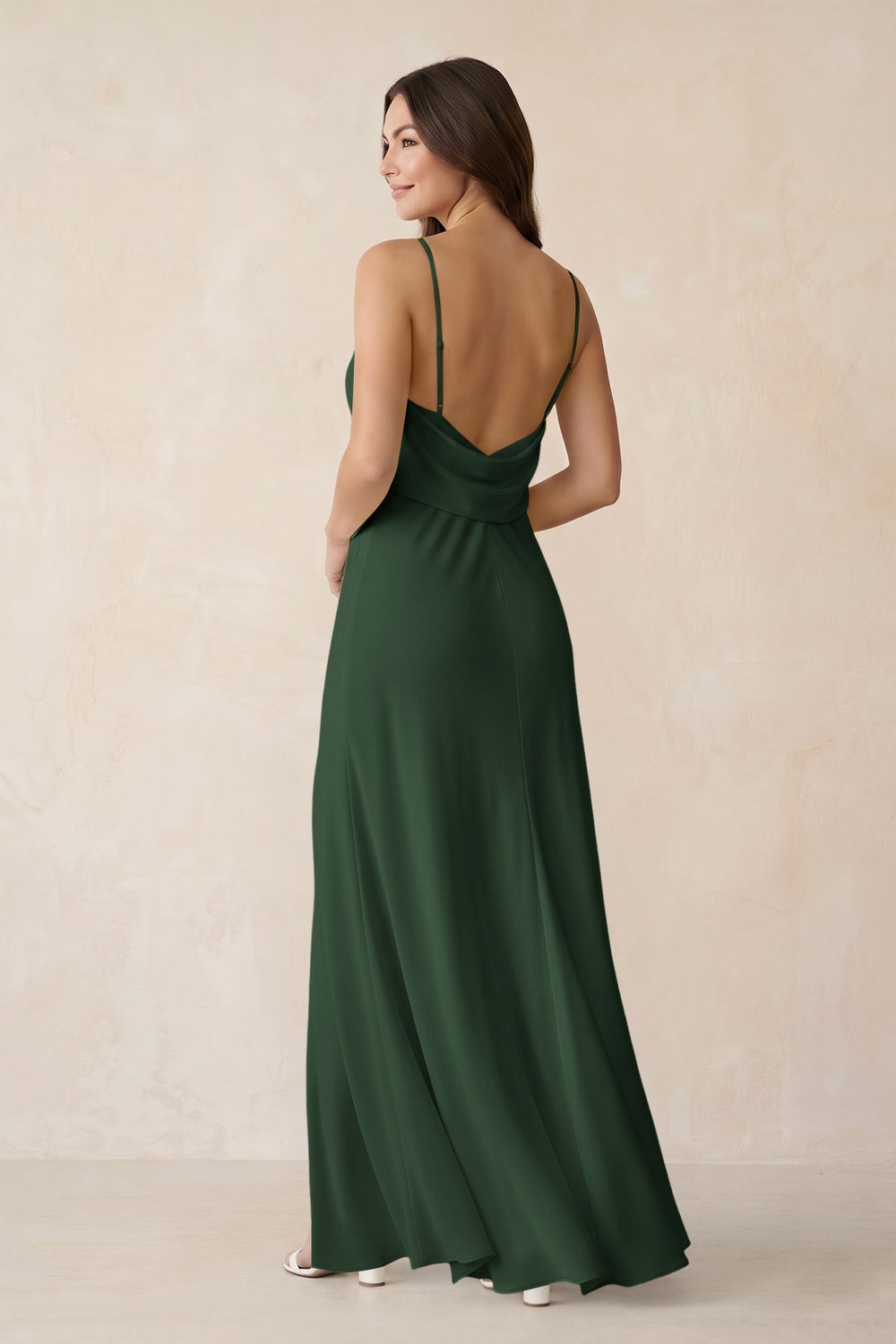 Sheath Satin Bridesmaid Dress with Side Slit in Moss