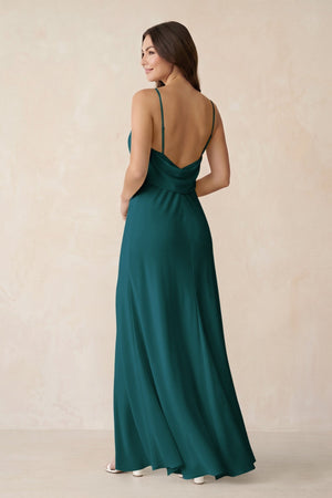 Sheath Satin Bridesmaid Dress with Side Slit in Pine - KISS BRIDAL Bridesmaid Dresses