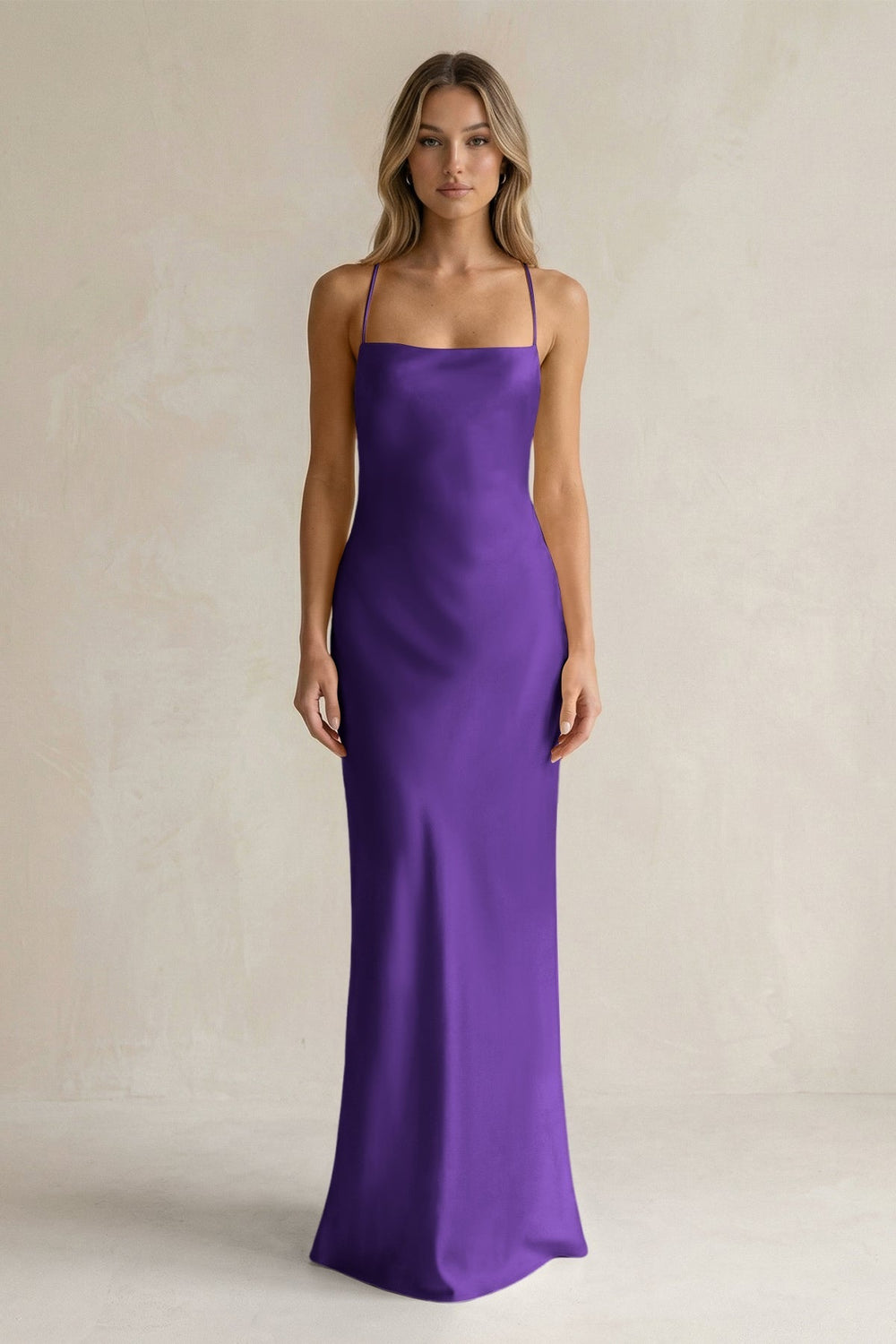 Sheath Satin Spaghetti Strap Bridesmaid Dress in Amethyst
