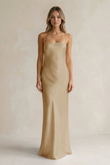 Sheath Satin Spaghetti Strap Bridesmaid Dress in Champagne - KISS BRIDAL Bridesmaid Dresses