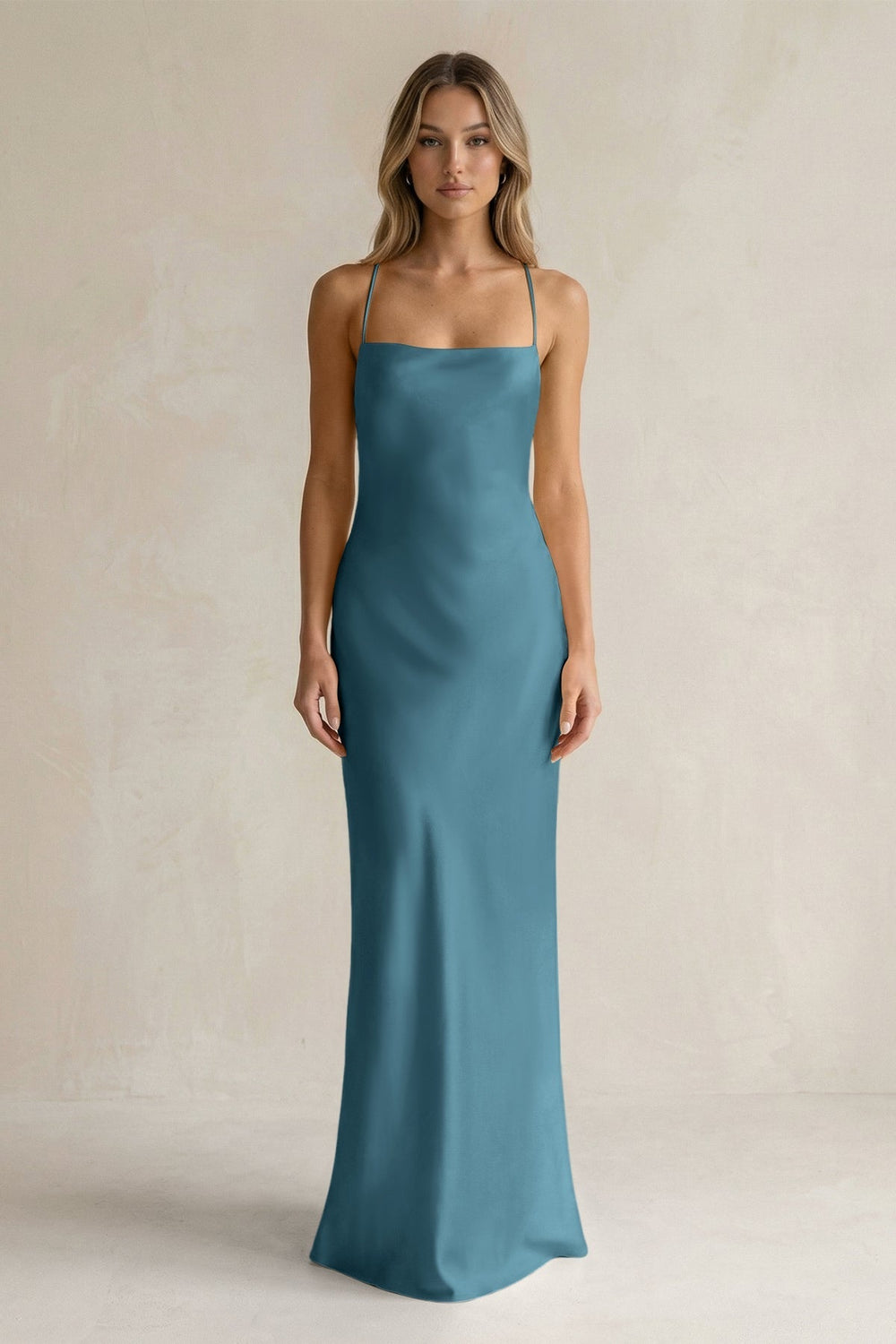 Sheath Satin Spaghetti Strap Bridesmaid Dress in Dark Teal