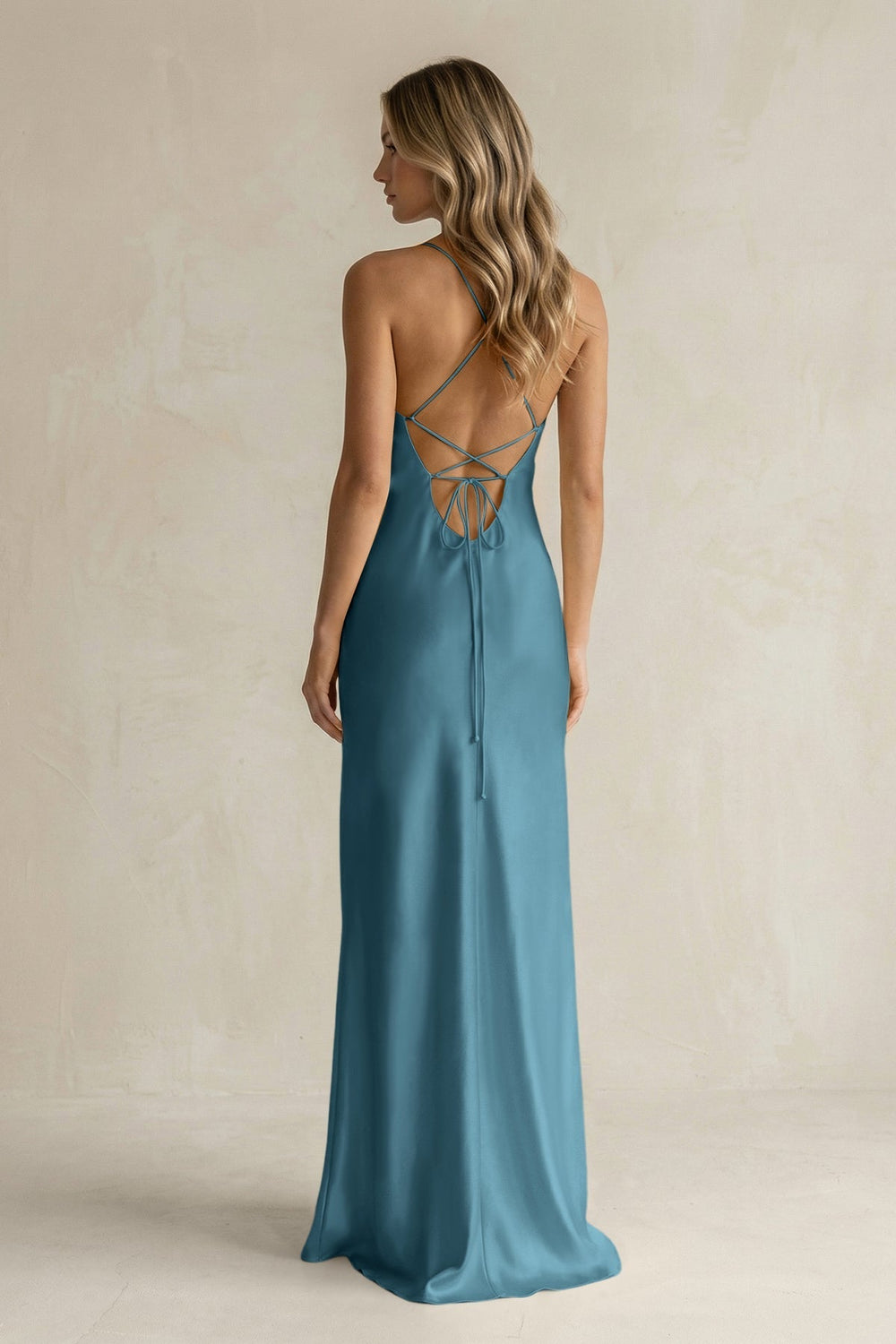 Sheath Satin Spaghetti Strap Bridesmaid Dress in Dark Teal