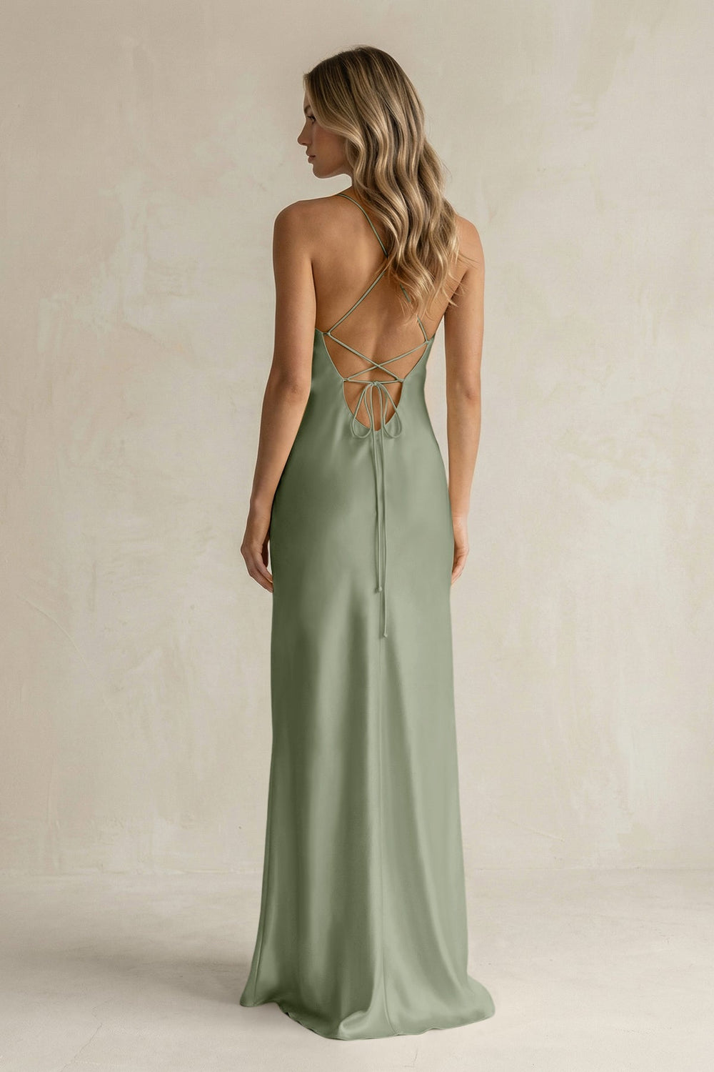 Sheath Satin Spaghetti Strap Bridesmaid Dress in Dove Gray