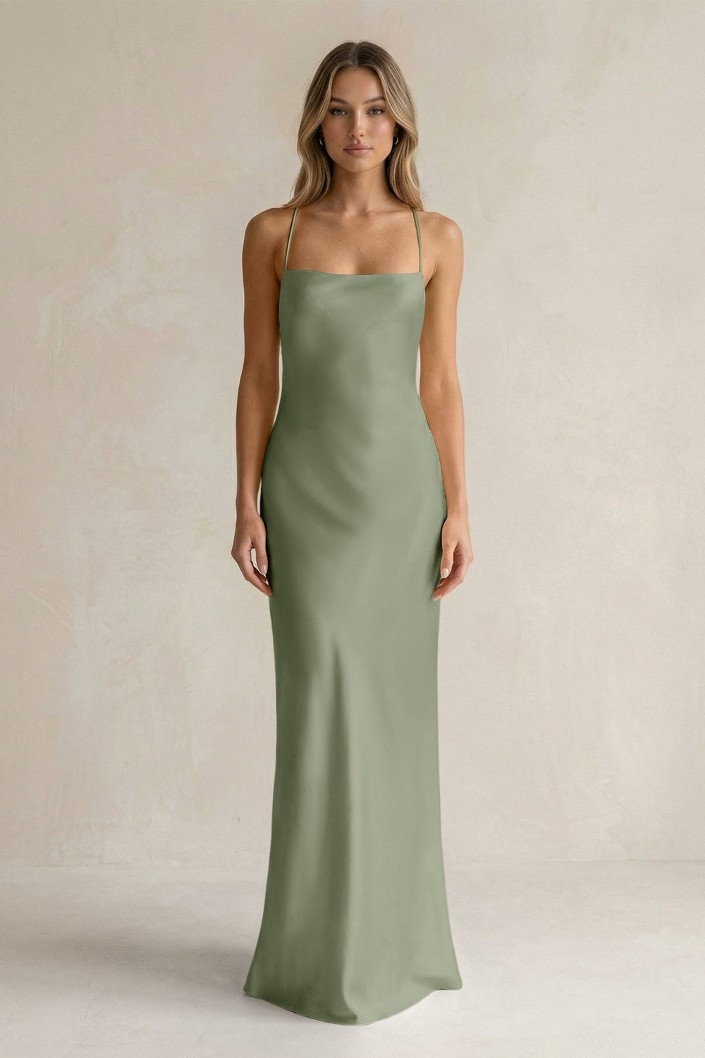 Sheath Satin Spaghetti Strap Bridesmaid Dress in Dove Gray