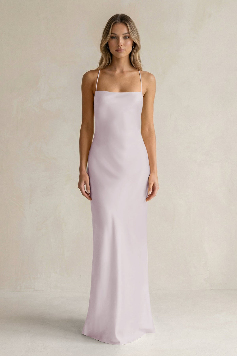Sheath Satin Spaghetti Strap Bridesmaid Dress in Dusk