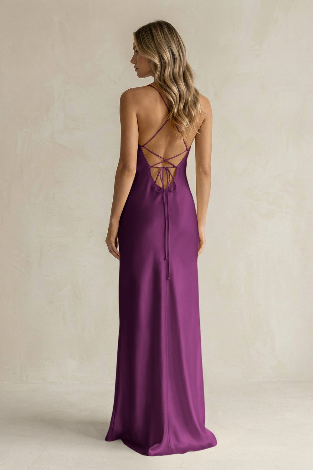 Sheath Satin Spaghetti Strap Bridesmaid Dress in Fig