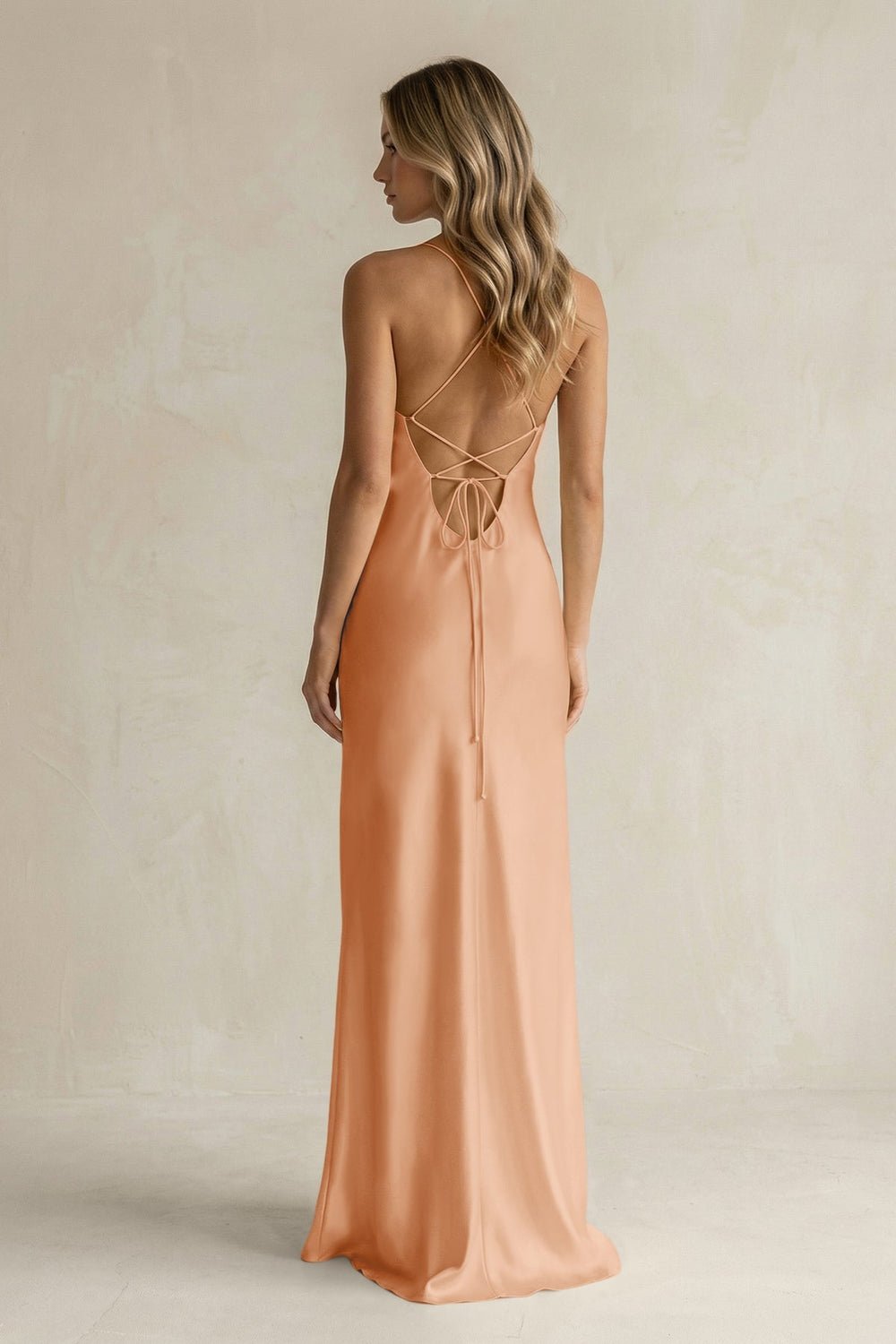 Sheath Satin Spaghetti Strap Bridesmaid Dress in Golden Champagne