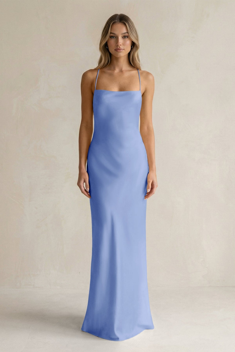 Sheath Satin Spaghetti Strap Bridesmaid Dress in Ice