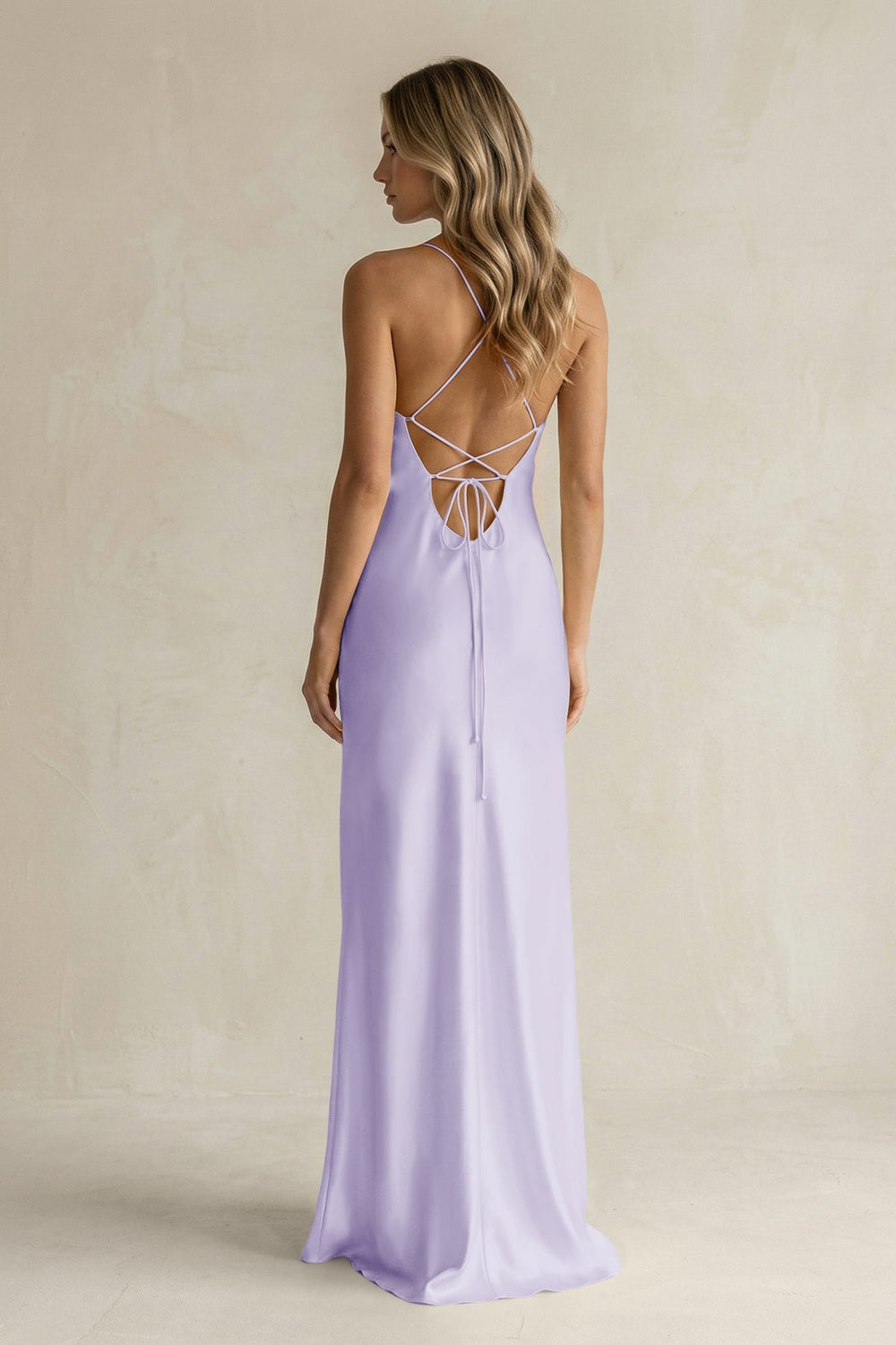 Sheath Satin Spaghetti Strap Bridesmaid Dress in Lavender