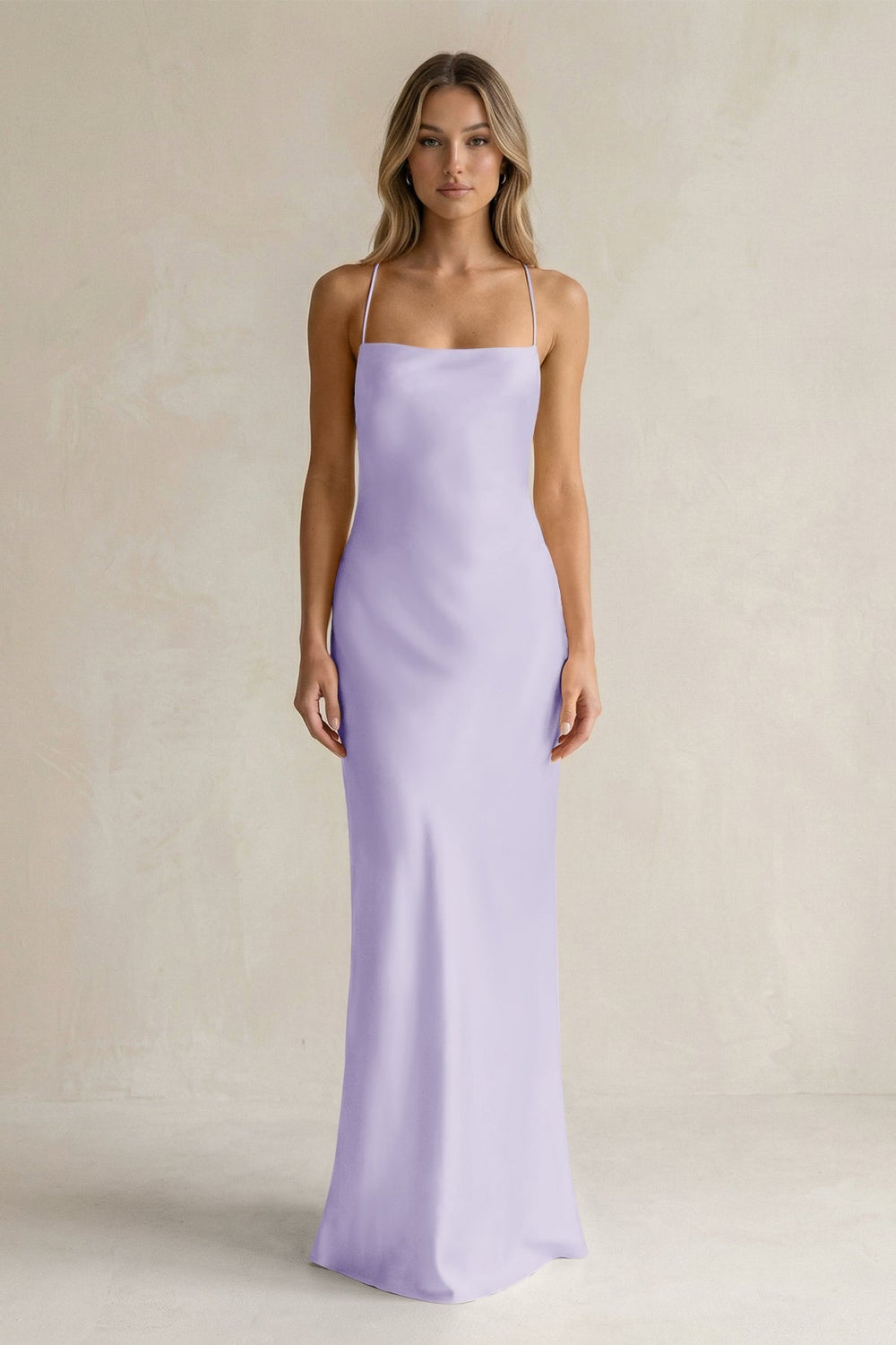 Sheath Satin Spaghetti Strap Bridesmaid Dress in Lavender