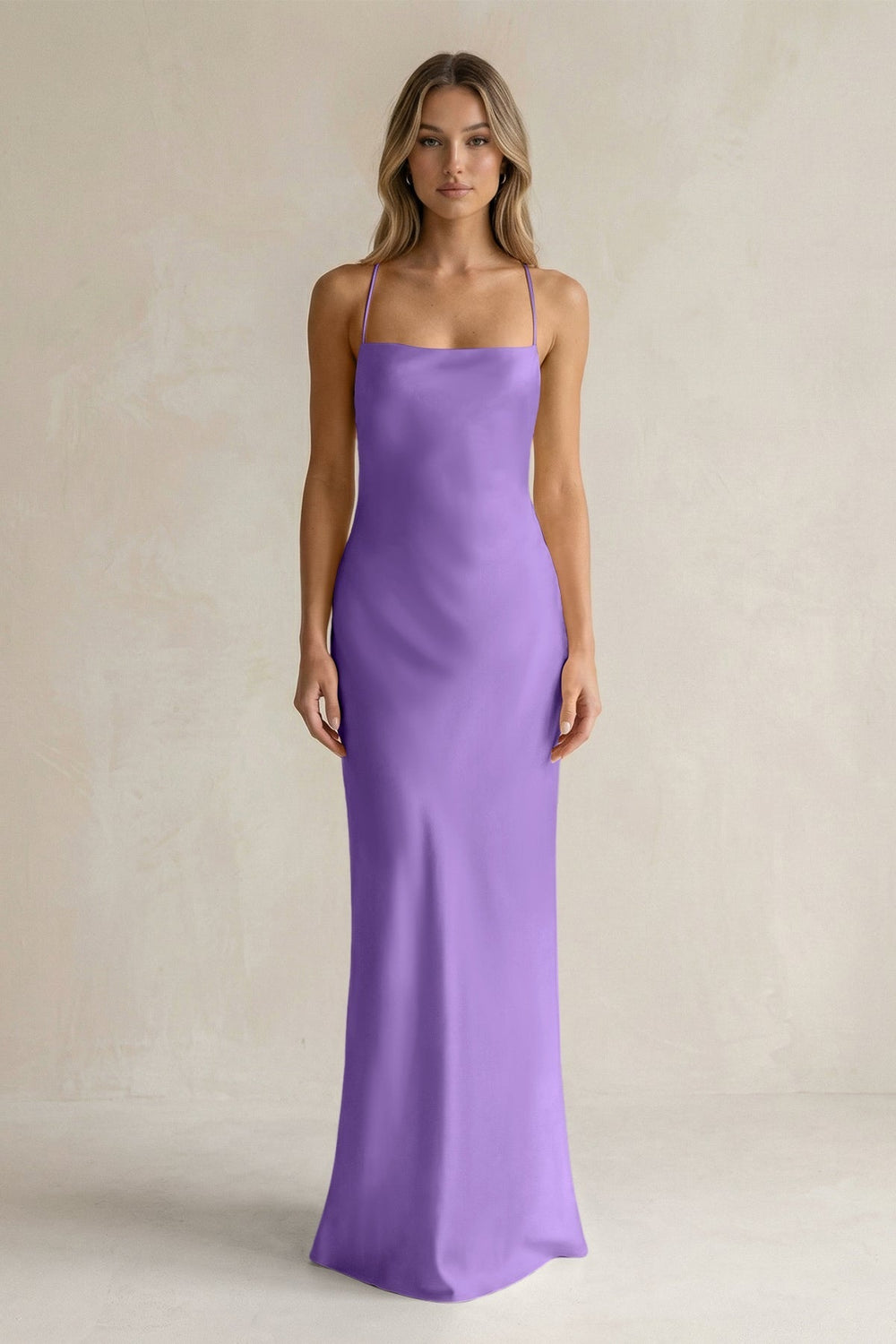 Sheath Satin Spaghetti Strap Bridesmaid Dress in Lilac